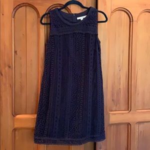Navy lace overlay shift dress